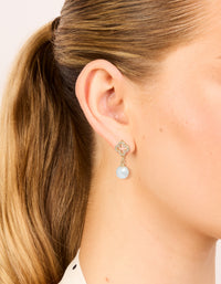 Gold Plated Cubic Zirconia Outlined Flower Pearl Earrings - link has visual effect only