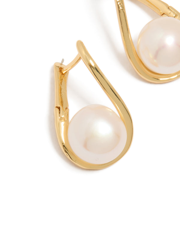 Gold Plated Freshwater Pearl Twist Hoop Earrings