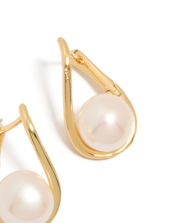 Gold Plated Freshwater Pearl Twist Hoop Earrings
