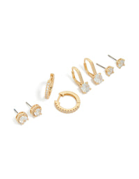 Gold Plated Cubic Zirconia Mixed Stud & Huggie Earrings 4-Pack - link has visual effect only