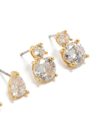 Gold Plated Cubic Zirconia Teardrop & Double Drop Earrings 2-Pack - link has visual effect only