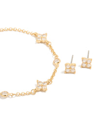 Gold Plated Cubic Zirconia Flower Earrings & Bracelet Set - link has visual effect only