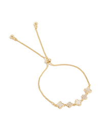 Gold Plated Cubic Zirconia & Plain Flowers Inlay Toggle Bracelet - link has visual effect only
