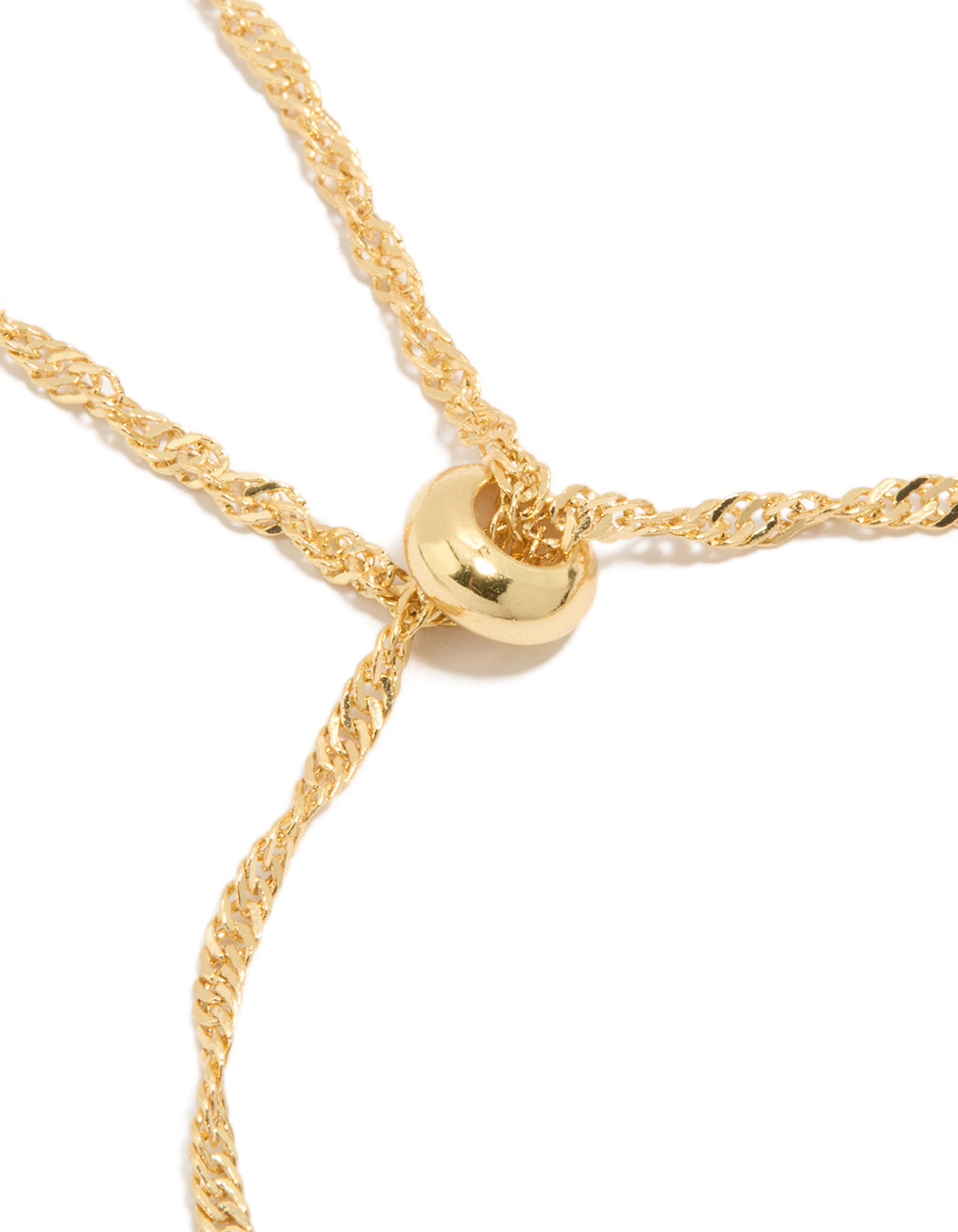 A gold plated double helix toggle bracelet highlighting adjustable closure detail view