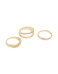 Featuring gold plated cubic zirconia wavy pavé rings in a 3-pack with statement styling front view - link has visual effect only