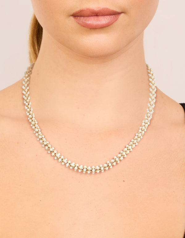 Rose Gold Plated Mini Pearls Fireball  Necklace
