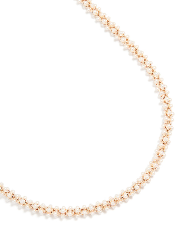 Rose Gold Plated Mini Pearls Fireball  Necklace