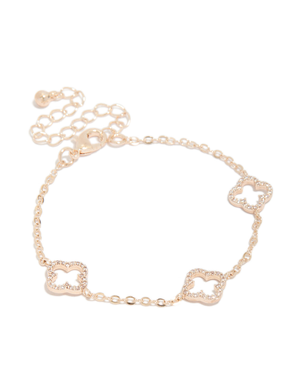Rose Gold Plated Cubic Zirconia Flower Outline Charms Bracelet