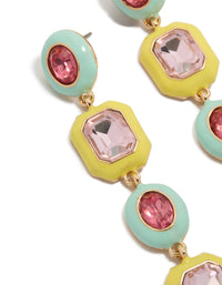 Gold Blue & Yellow Enamel Diamentes Drop Earrings - link has visual effect only
