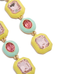 Gold Blue & Yellow Enamel Diamentes Drop Earrings - link has visual effect only