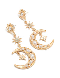 Gold Pearl Celestial Drop Earrings - link has visual effect only