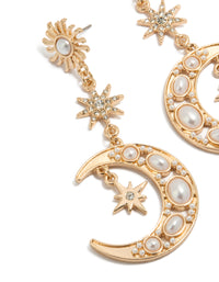 Gold Pearl Celestial Drop Earrings - link has visual effect only