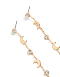 Gold Clear Diamante &  Celestial Thin Drop Earrings - link has visual effect only
