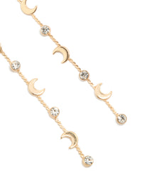 Gold Clear Diamante &  Celestial Thin Drop Earrings - link has visual effect only