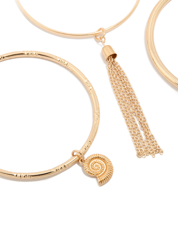 Gold Charm & Tassel Bangles 3-Pack