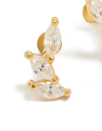 Gold Plated Sterling Silver Cubic Zirconia Triple Crawler Flat Back Studs - link has visual effect only
