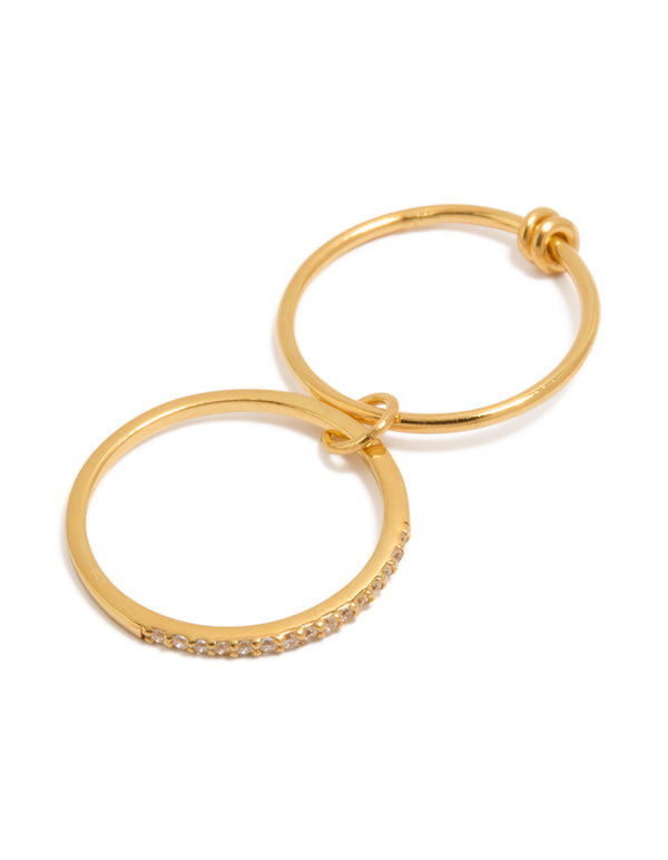 Showcasing gold plated sterling silver cubic zirconia double link ring with charm elements side detail view