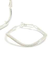 Silver Diamante Wavy Thin Hoop Earrings - link has visual effect only