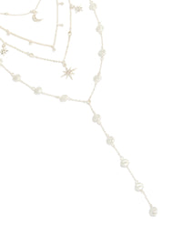 Silver Diamante Celestial Multi Pearl  Layered Y-Necklace - link has visual effect only