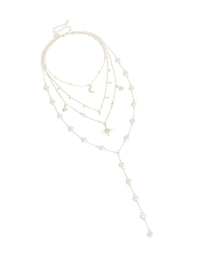 Silver Diamante Celestial Multi Pearl  Layered Y-Necklace - link has visual effect only