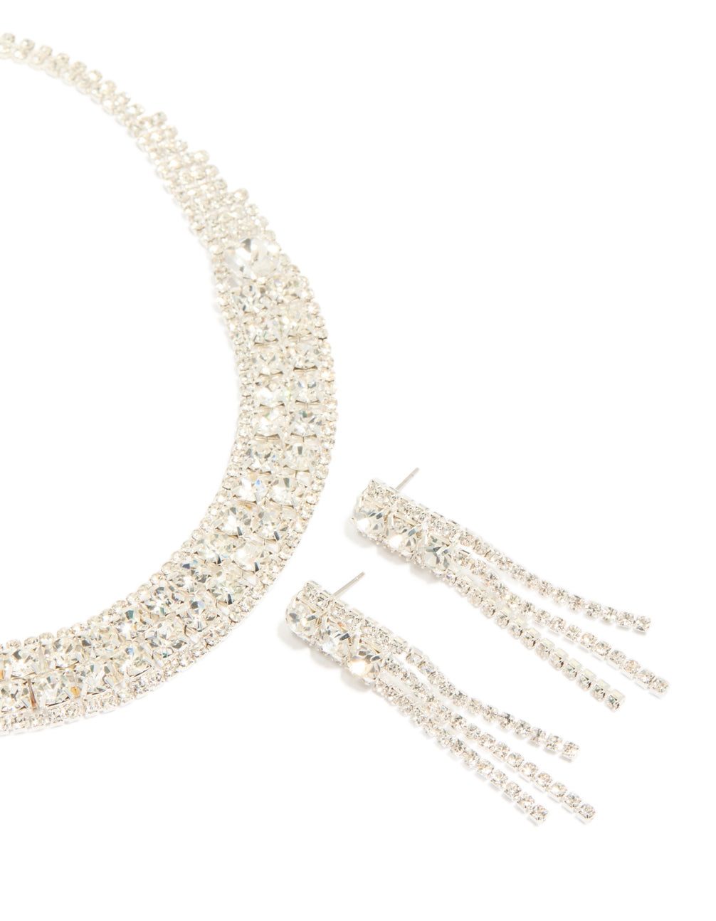 Silver Diamante  Sparkle Drop Earrings & Necklace Set