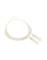 Silver Diamante  Sparkle Drop Earrings & Necklace Set - link has visual effect only