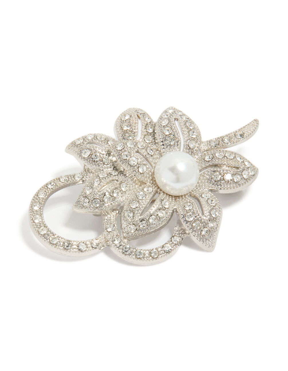Silver Flower & Pearl Brooch