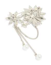 Silver Diamante Double Flower Chain Drop Brooch - link has visual effect only