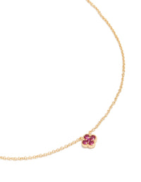 Beautifully crafted ruby July flower necklace featuring floral endant in gold plated dainty design close up view - link has visual effect only