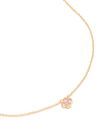 Beautifully crafted gold plated rose October flower necklace featuring floral with cubic zirconia in dainty style close up view - link has visual effect only