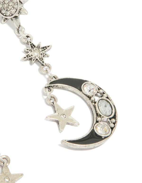 Explore antique silver edgy star moon drop earrings highlighting celestial charm craftsmanship post detail view