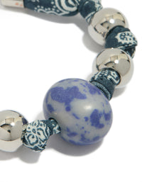 Silver Beaded Blue Paisley Printed Fabric & Blue Stone Bracelet - link has visual effect only