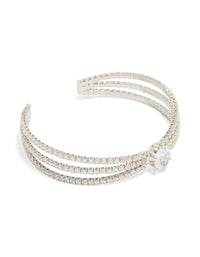 Silver Cubic Zirconia Large Oval Wrist Cuff - link has visual effect only
