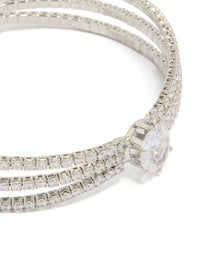 Silver Cubic Zirconia Large Oval Wrist Cuff - link has visual effect only