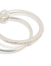 Featuring sterling silver cubic zirconia double link ring close up view - link has visual effect only