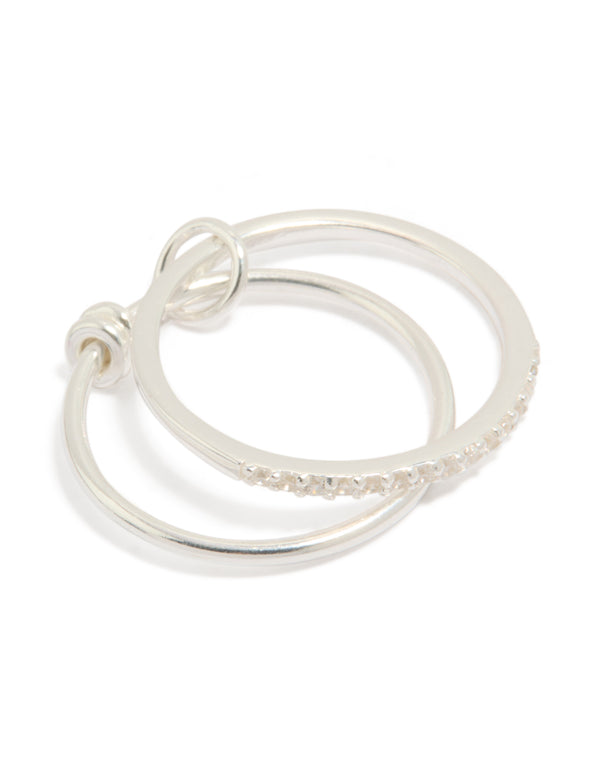 Showcasing a sterling silver cubic zirconia double link ring front view