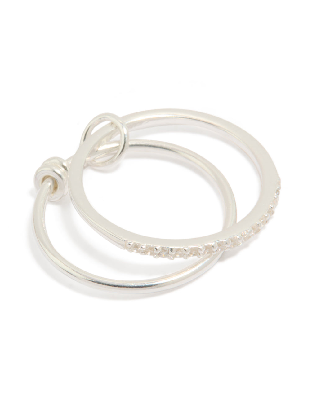 Crafted from sterling silver, this cubic zirconia double link ring features a front view