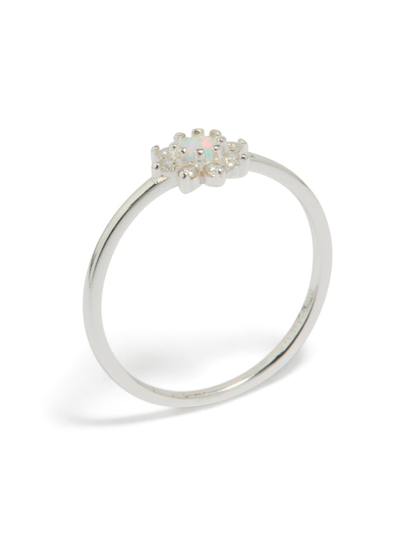 Sterling Silver Cubic Zirconia Faux Opal Star Ring
