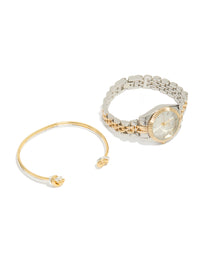Mixed Metal Knotted Wrist Cuff & Watch Set - link has visual effect only