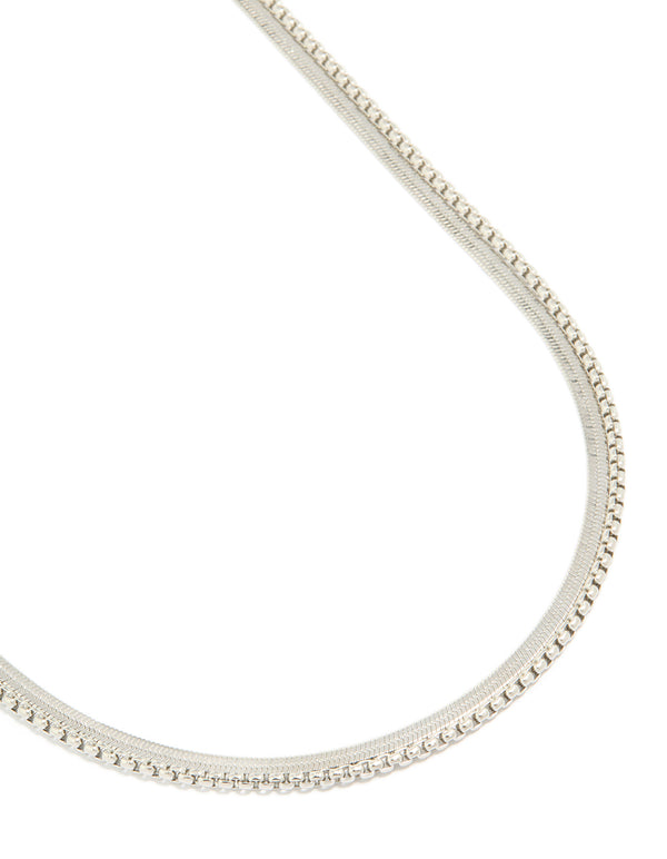 Mens Waterproof Stainless  Steel Snake & Box Chain Necklaces 2-Pack