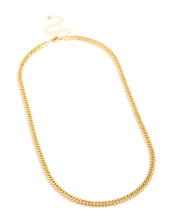 Waterproof Mens Gold Plated Stainless Steel Smooth Cuban Link Necklace