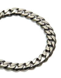 Crafted from stainless steel this mens waterproof black link chain bracelet in silver close up view - link has visual effect only