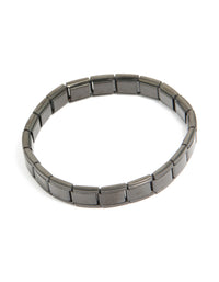 Waterproof Mens Black Coated Metal Stainless Steel Stretch Link Chain Bracelet - link has visual effect only