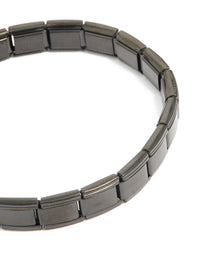 Waterproof Mens Black Coated Metal Stainless Steel Stretch Link Chain Bracelet - link has visual effect only