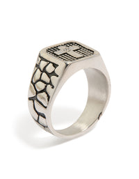 Crafted from waterproof stainless steel, this mens signet ring features a black etched cubic zirconia cross with statement design front view - link has visual effect only