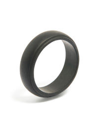Featuring a waterproof mens black silicone band ring side detail view - link has visual effect only