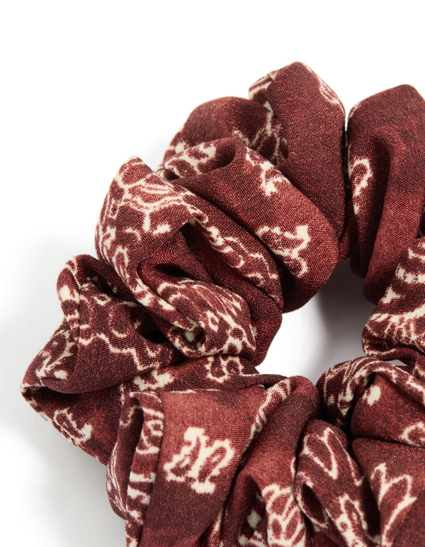 Brown Paisley Printed Statement Fabric Scrunchie