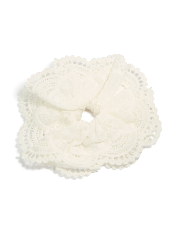White Fabric Broderie Edge Statement Scrunchie
