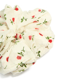 Cream Printed Roses Fabric Statement Scrunchie - link has visual effect only