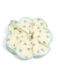 Cream Blue Daisy Printed Fabric Ruffled Scrunchie - link has visual effect only